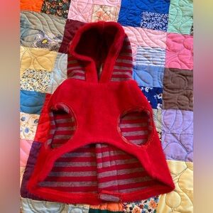 Dog Coat, Red & Gray, with Hoody, Size Small